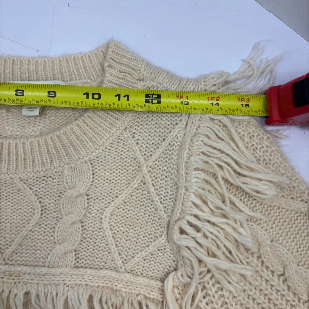 Chelsea & Violet Womens‎ Cream Fringe Cable Knit Sweater Boho Western Small